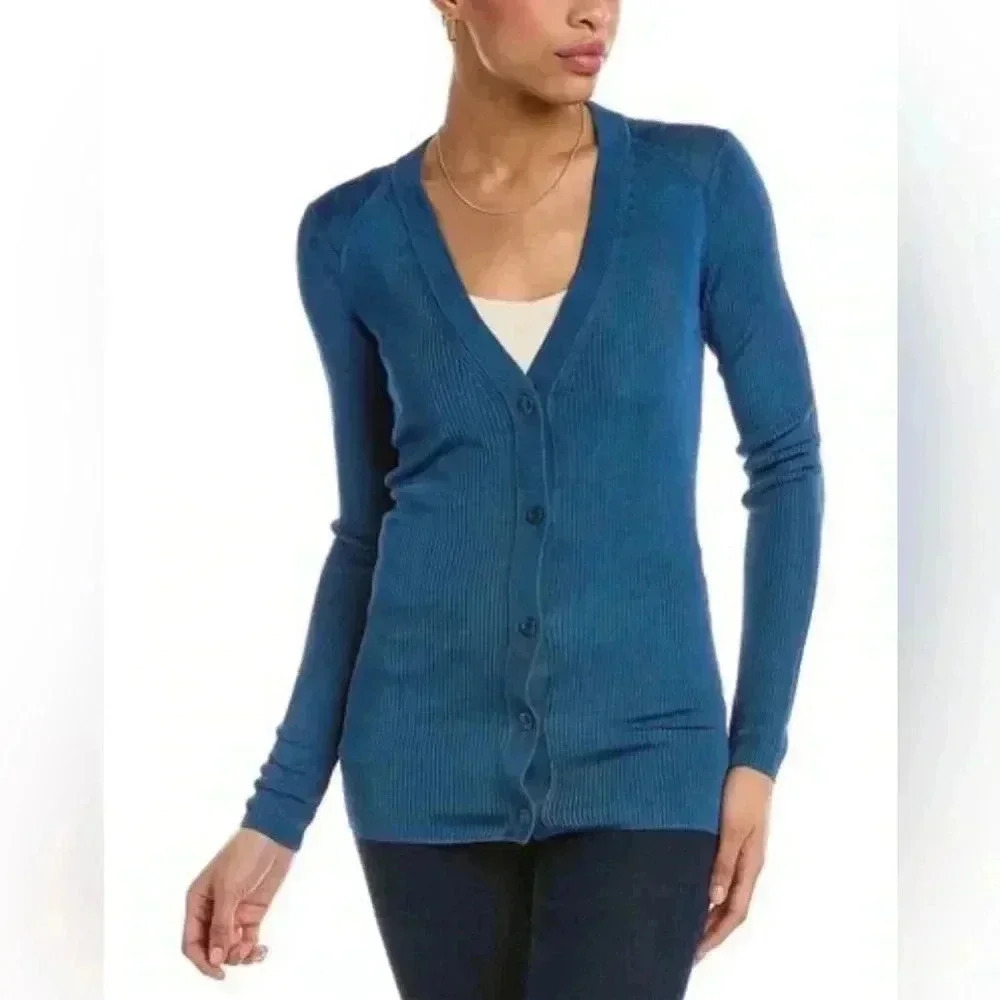 ST JOHN Ribbed Cardigan Size Medium